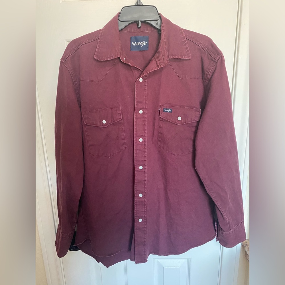 Maroon Wrangler Pearl Snap Long Sleeve Work Shirt